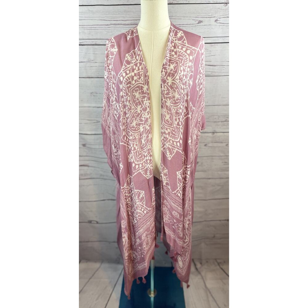 Modena Beach Swim Coverup Vest Wrap Top Pink Boho Tassel One Size